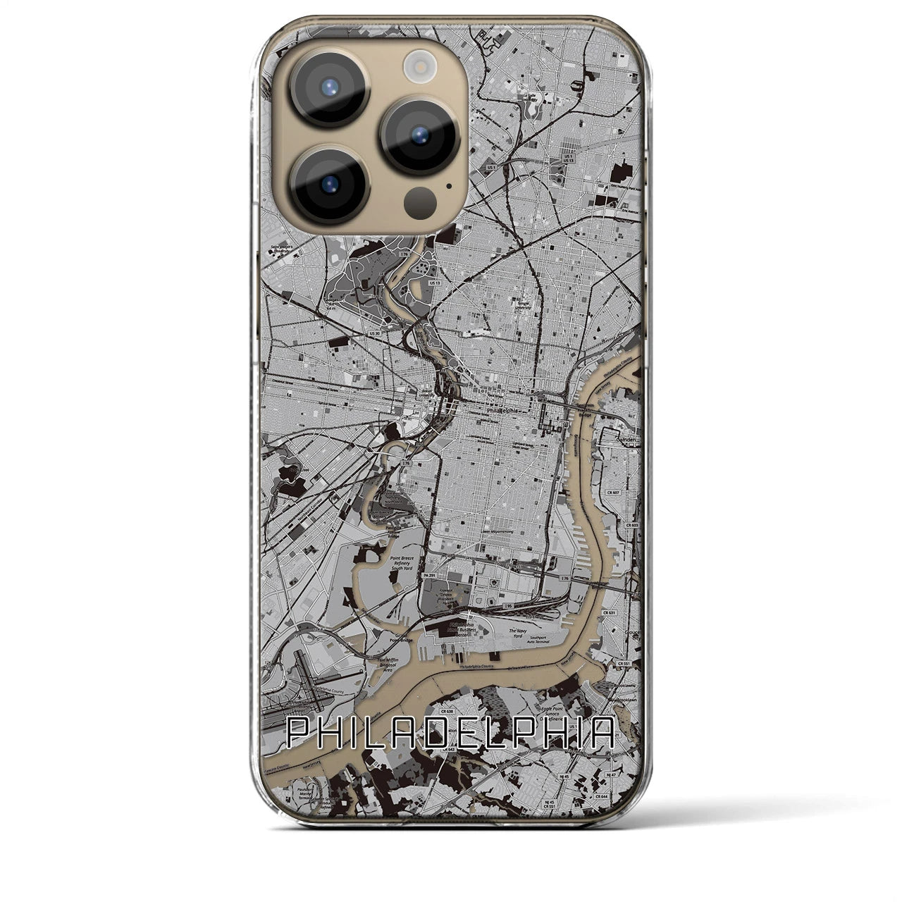 【フィラデルフィア(アメリカ)】地図柄iPhoneケース(クリアタイプ)モノトーン・iPhone 14 Pro Max 用