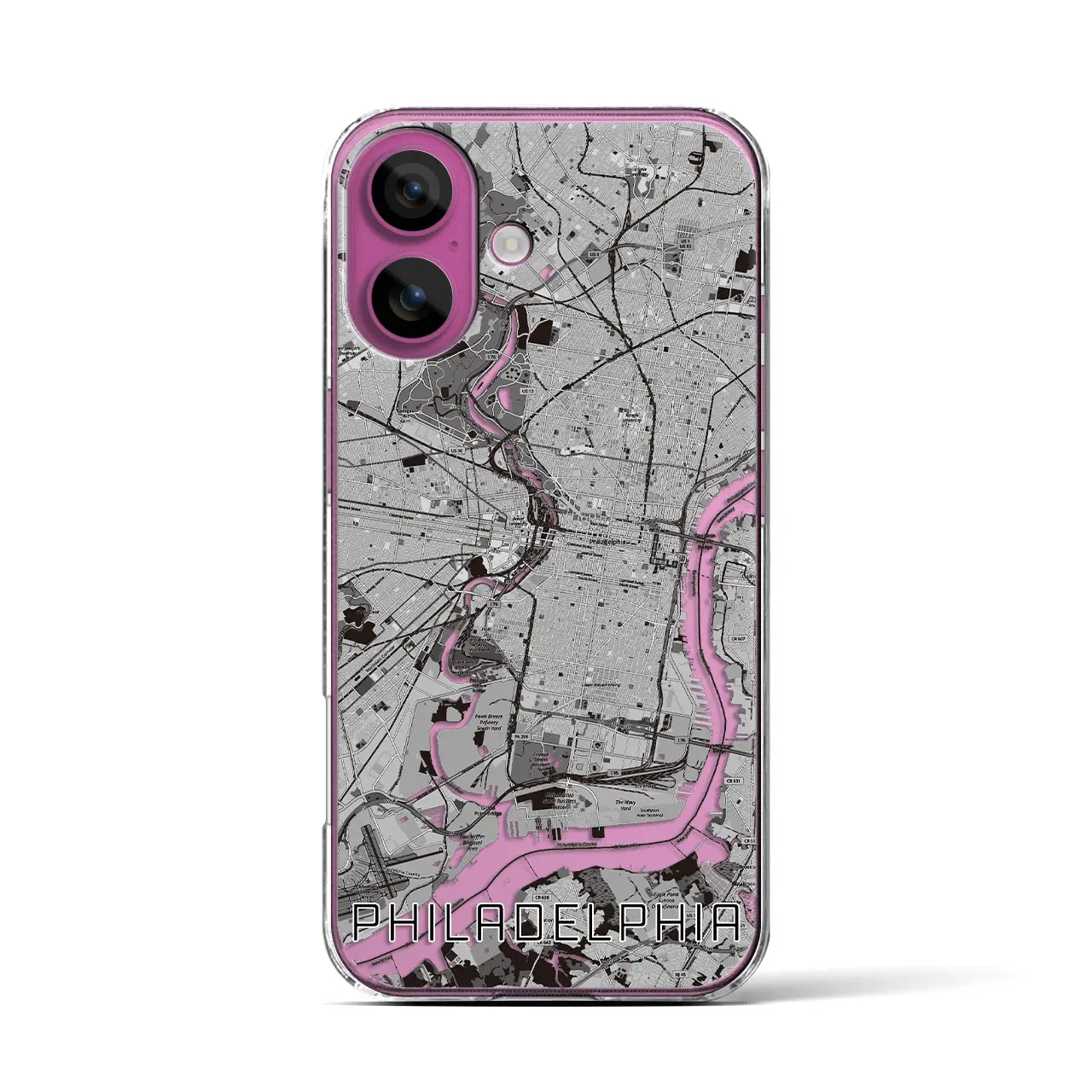 【フィラデルフィア(アメリカ)】地図柄iPhoneケース(クリアタイプ)モノトーン・iPhone 16 Pro 用
