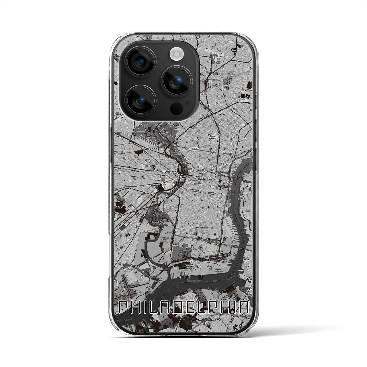 【フィラデルフィア(アメリカ)】地図柄iPhoneケース(クリアタイプ)モノトーン・iPhone 16 用