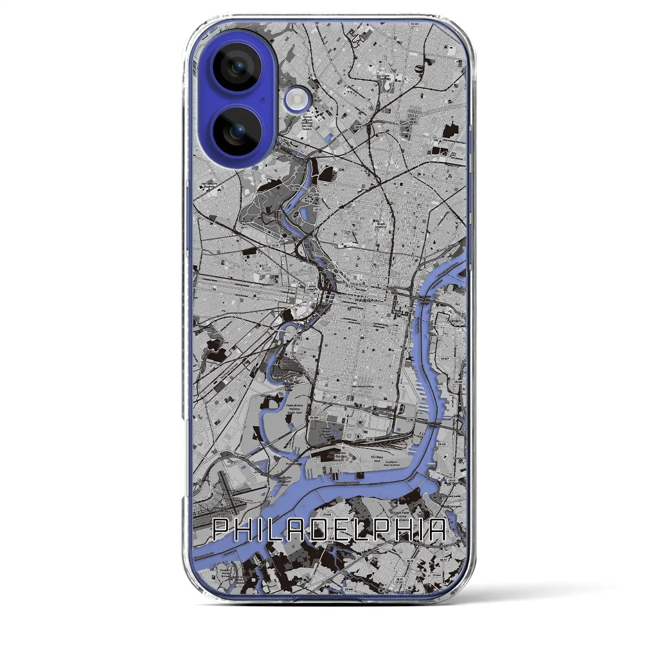 【フィラデルフィア(アメリカ)】地図柄iPhoneケース(クリアタイプ)モノトーン・iPhone 16 Pro Max 用