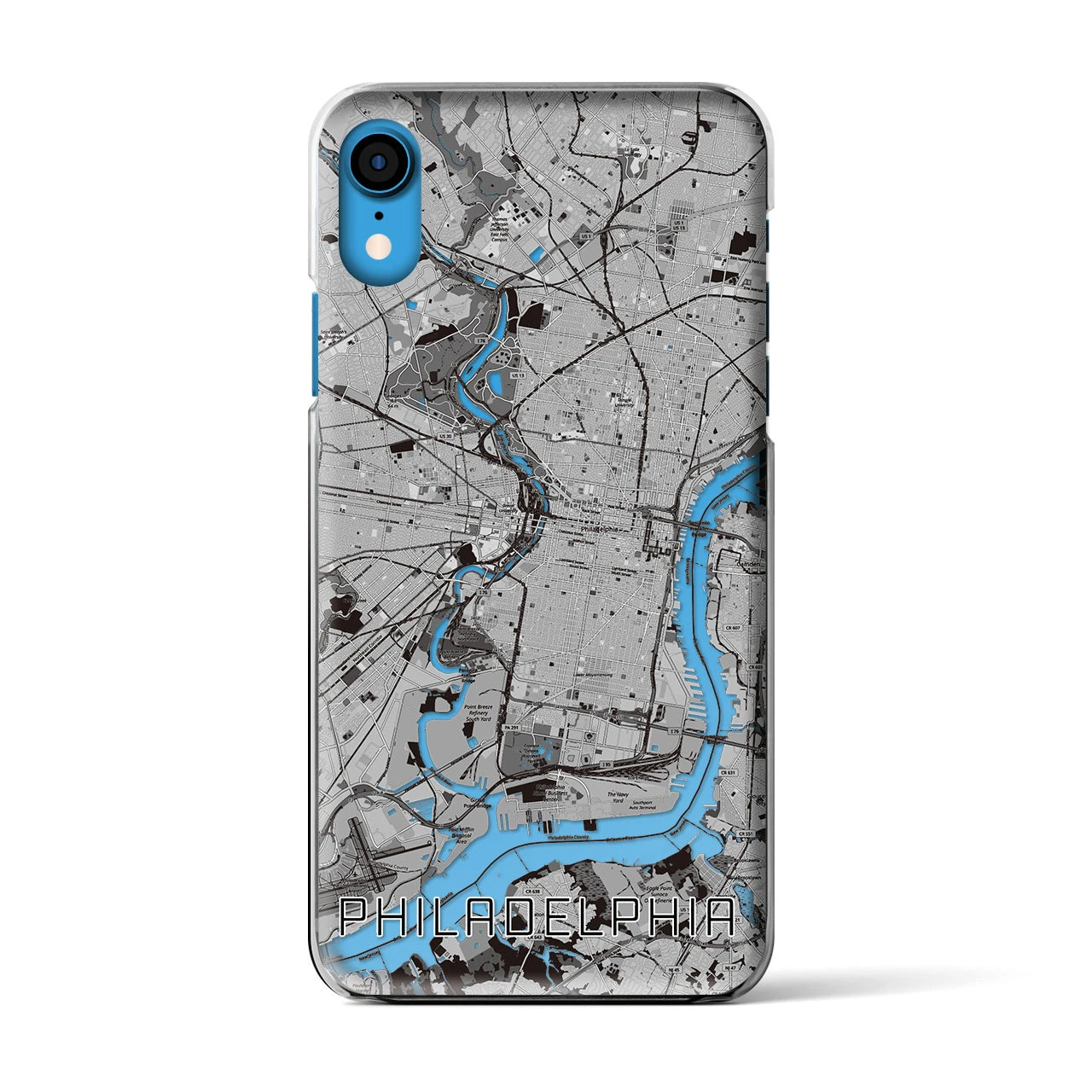 【フィラデルフィア(アメリカ)】地図柄iPhoneケース(クリアタイプ)モノトーン・iPhone XR 用