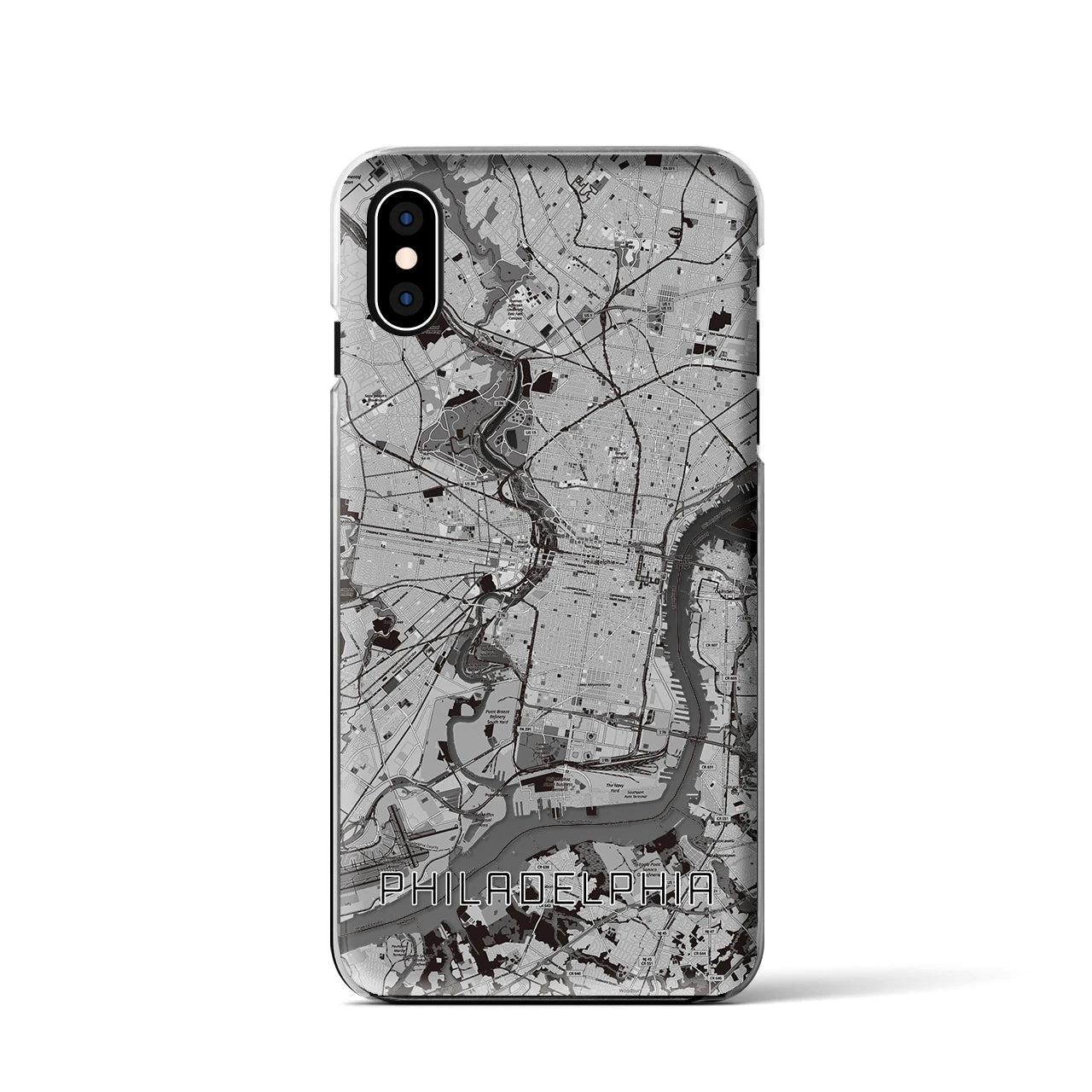 【フィラデルフィア(アメリカ)】地図柄iPhoneケース(クリアタイプ)モノトーン・iPhone XS / X 用