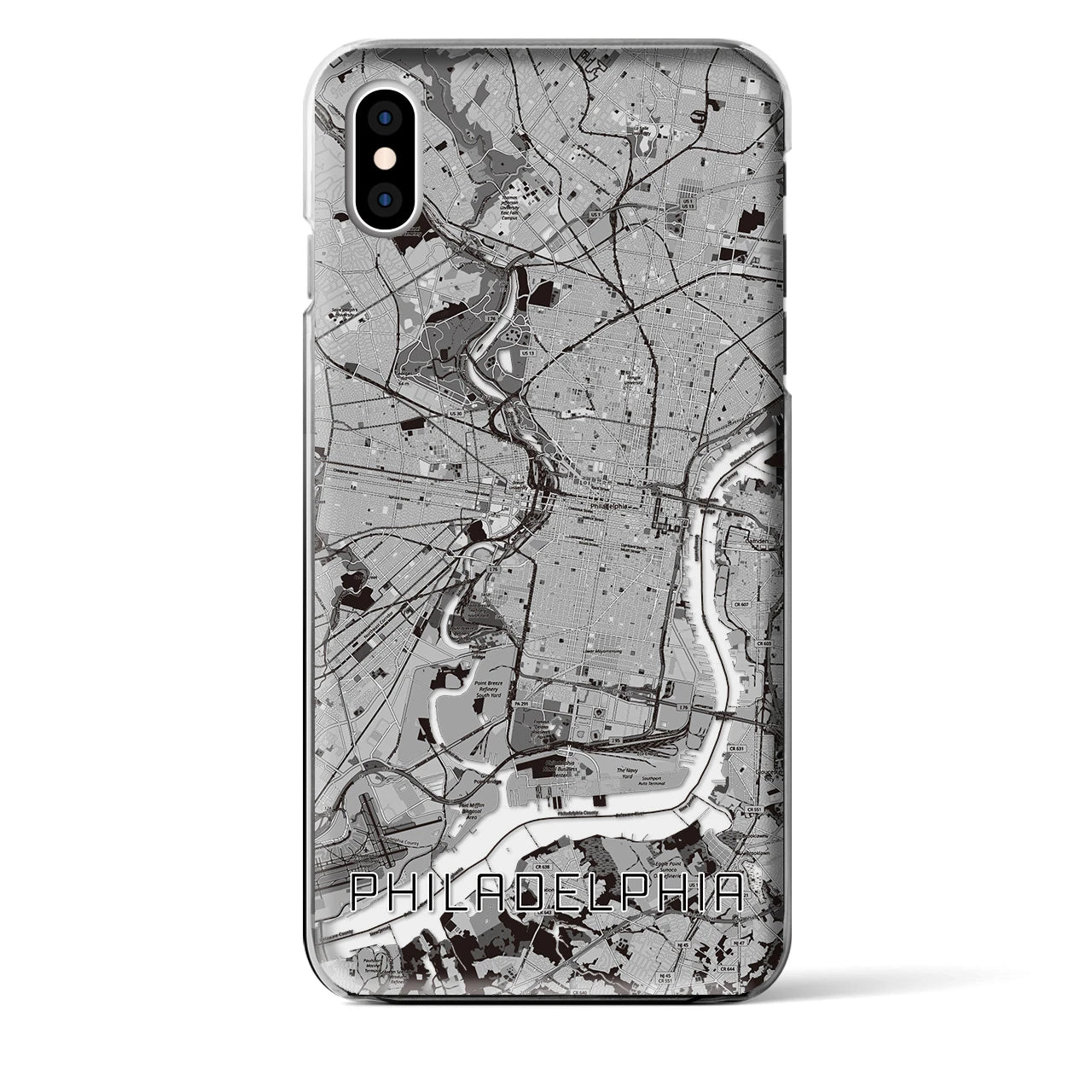 【フィラデルフィア(アメリカ)】地図柄iPhoneケース(クリアタイプ)モノトーン・iPhone XS Max 用