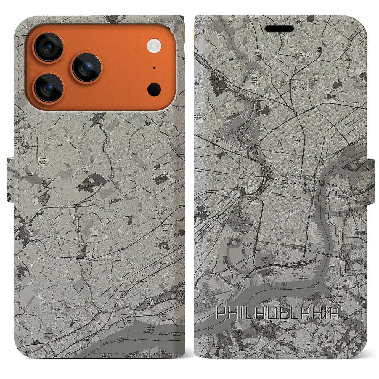 【フィラデルフィア(アメリカ)】地図柄iPhoneケース(手帳タイプ)