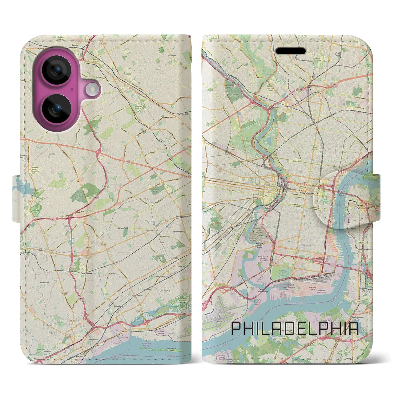 【フィラデルフィア(アメリカ)】地図柄iPhoneケース(手帳タイプ)ナチュラル・iPhone 16 Pro 用