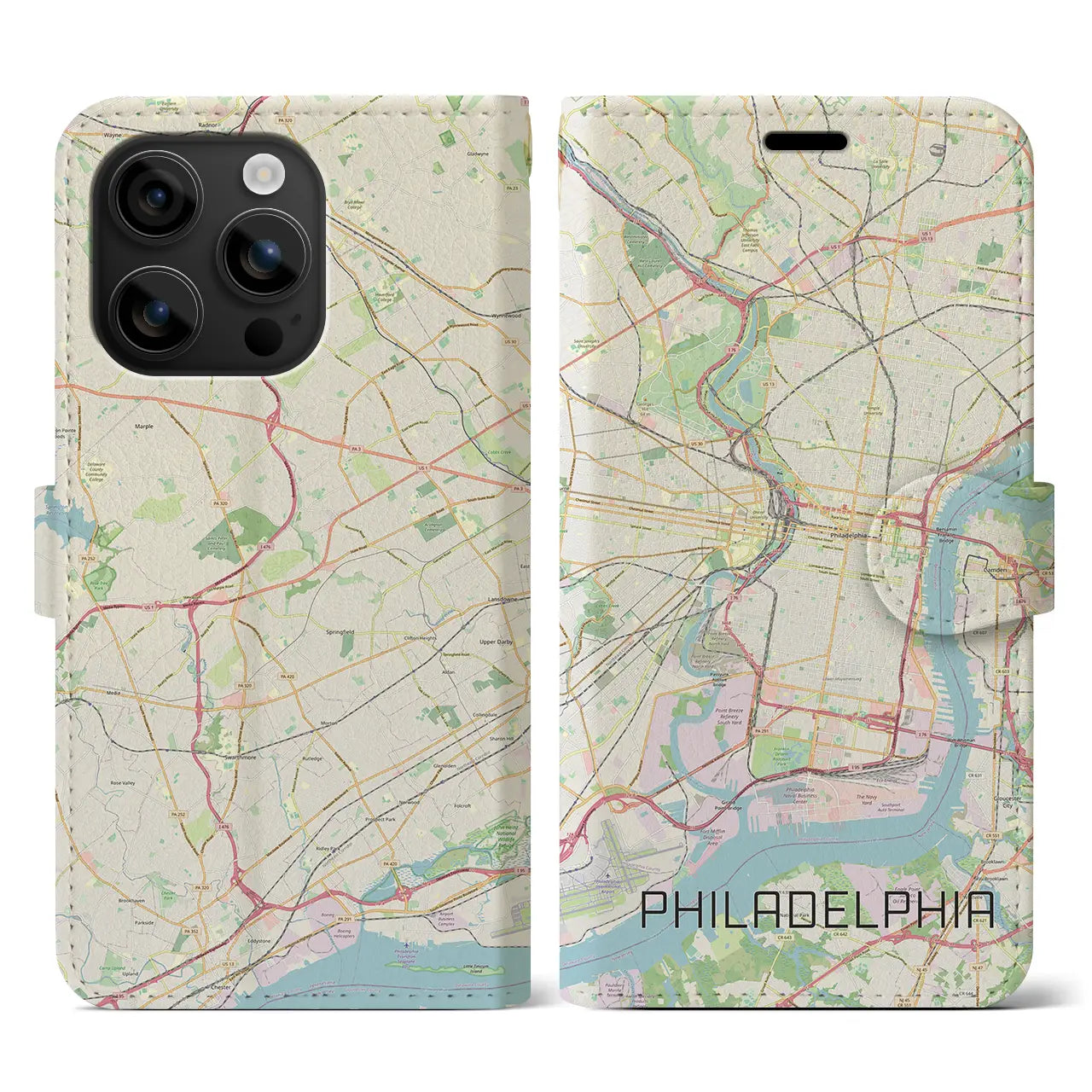 【フィラデルフィア(アメリカ)】地図柄iPhoneケース(手帳タイプ)ナチュラル・iPhone 16 用