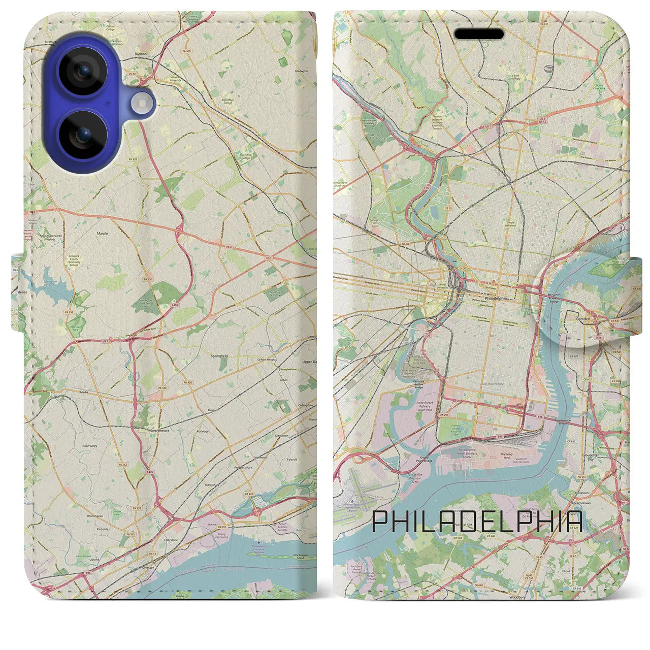【フィラデルフィア(アメリカ)】地図柄iPhoneケース(手帳タイプ)ナチュラル・iPhone 16 Pro Max 用