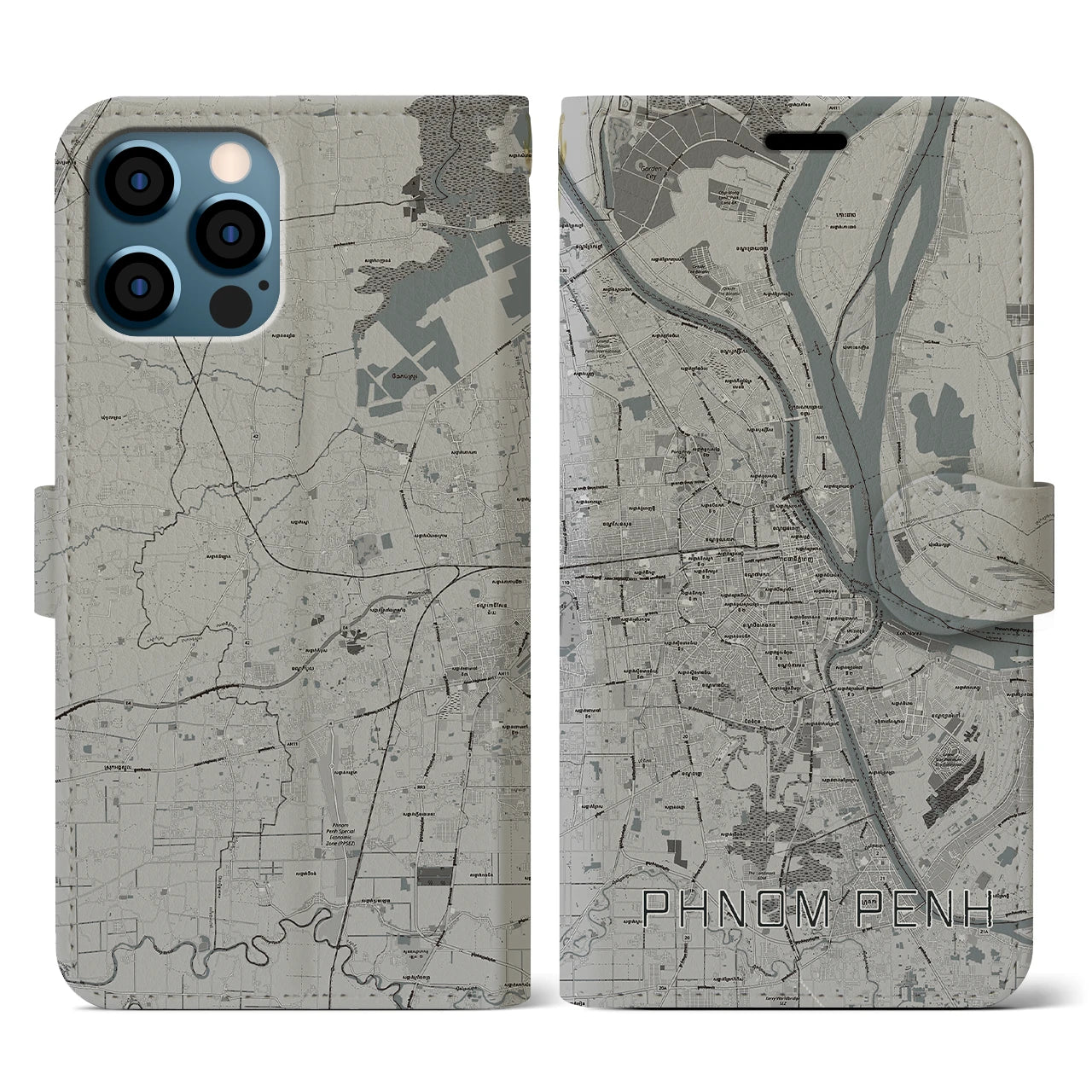 【プノンペン(カンボジア)】地図柄iPhoneケース(手帳タイプ)