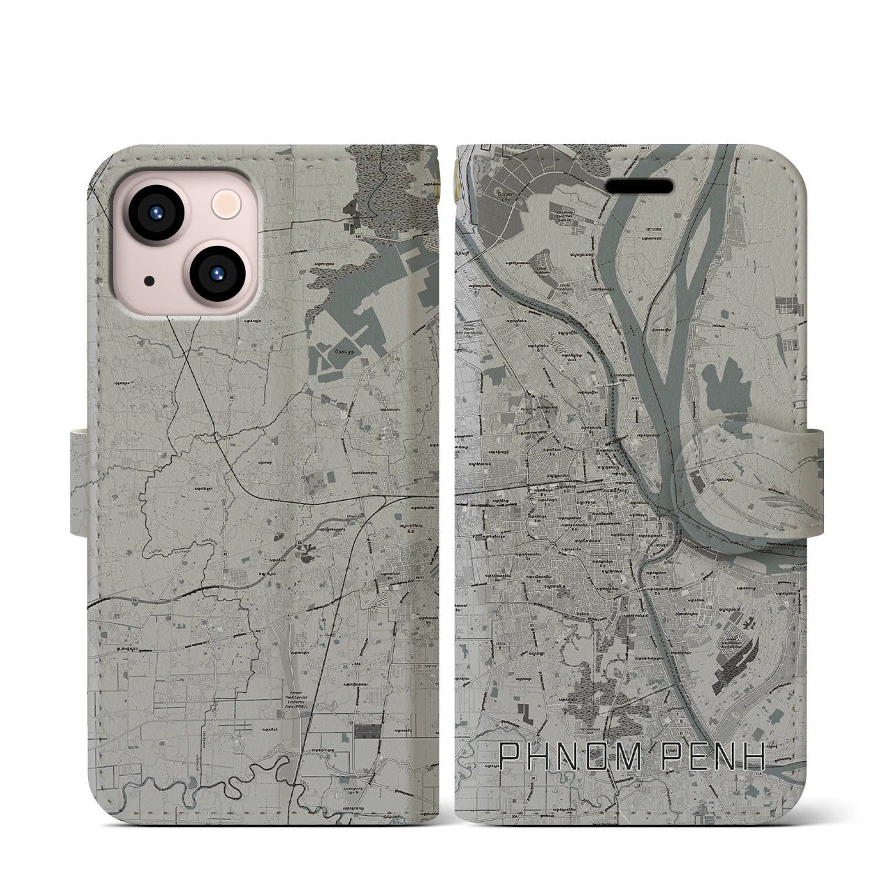 【プノンペン(カンボジア)】地図柄iPhoneケース(手帳タイプ)