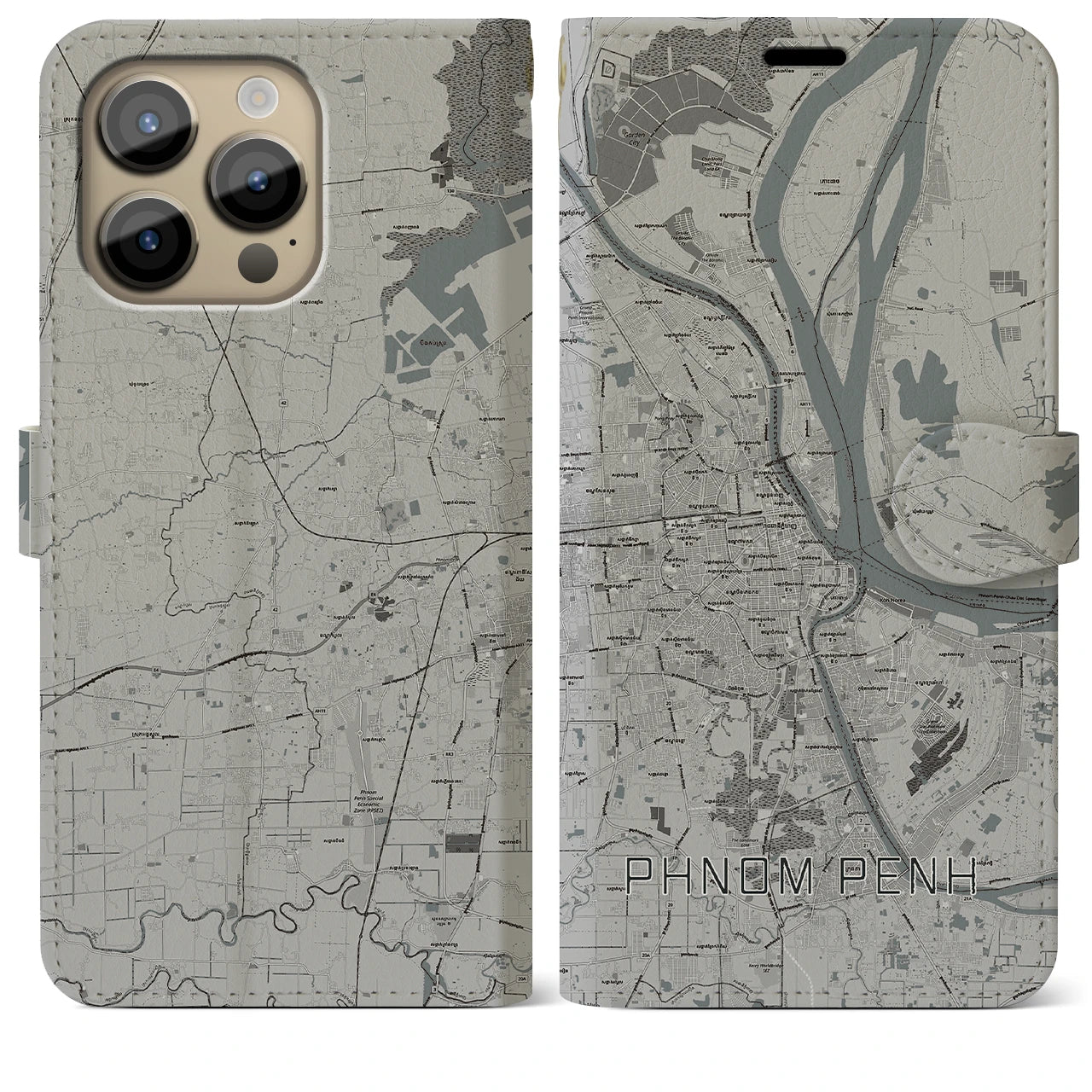 【プノンペン(カンボジア)】地図柄iPhoneケース(手帳タイプ)