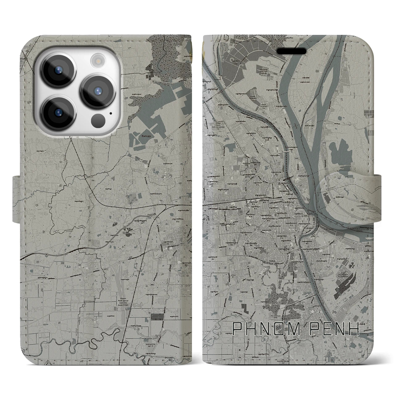 【プノンペン(カンボジア)】地図柄iPhoneケース(手帳タイプ)
