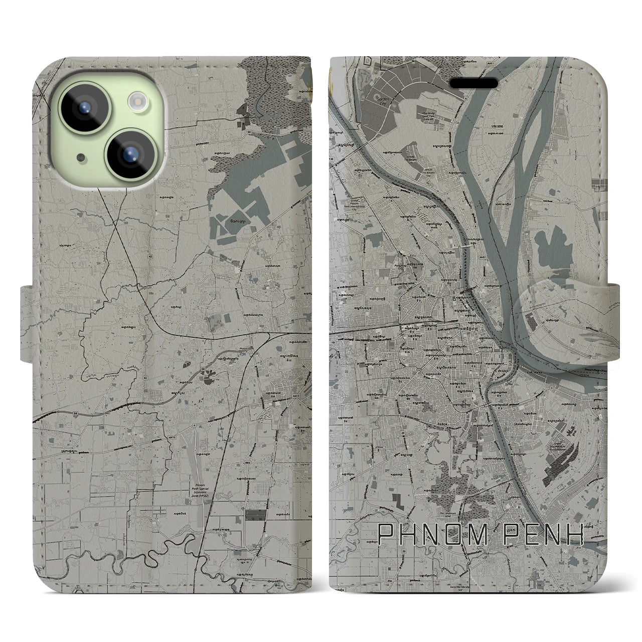 【プノンペン(カンボジア)】地図柄iPhoneケース(手帳タイプ)