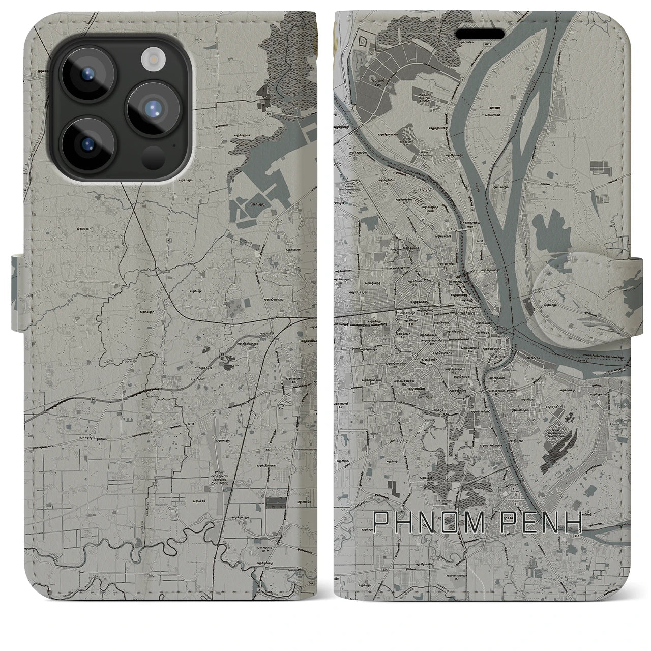 【プノンペン(カンボジア)】地図柄iPhoneケース(手帳タイプ)