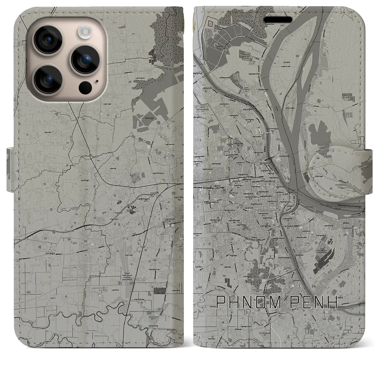 【プノンペン(カンボジア)】地図柄iPhoneケース(手帳タイプ)