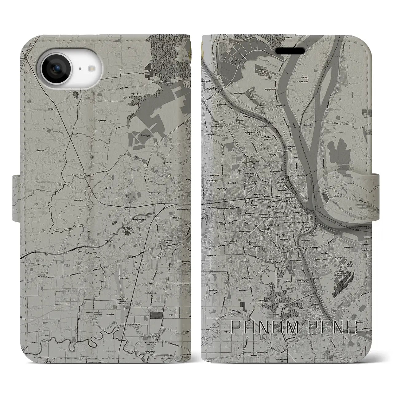 【プノンペン(カンボジア)】地図柄iPhoneケース(手帳タイプ)