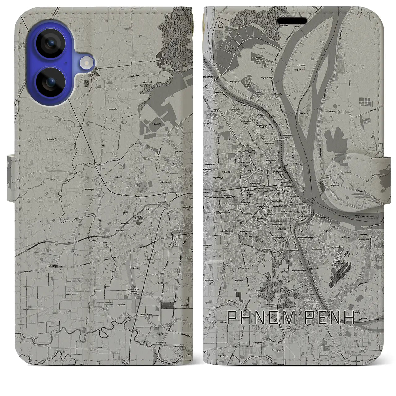 【プノンペン(カンボジア)】地図柄iPhoneケース(手帳タイプ)