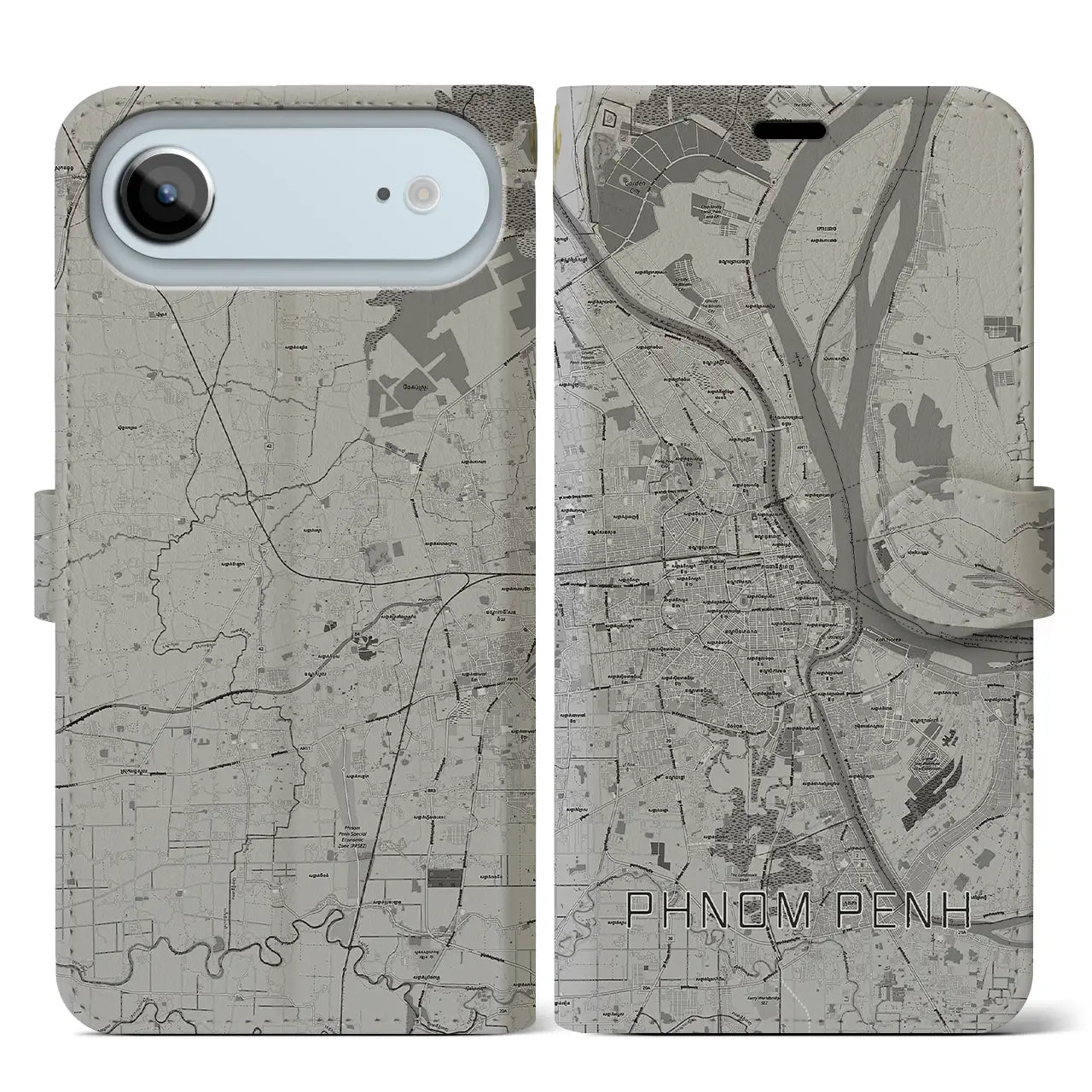 【プノンペン(カンボジア)】地図柄iPhoneケース(手帳タイプ)