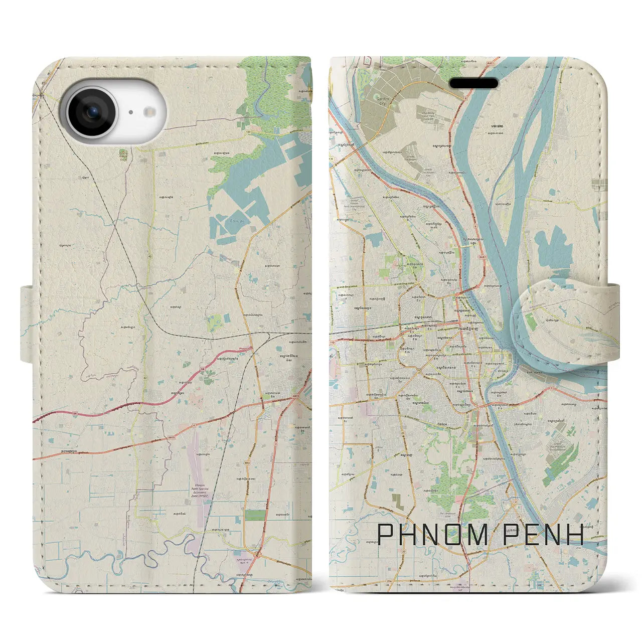 【プノンペン(カンボジア)】地図柄iPhoneケース(手帳タイプ)