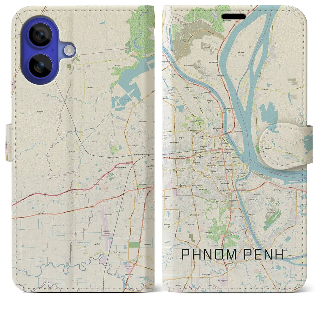 【プノンペン(カンボジア)】地図柄iPhoneケース(手帳タイプ)ナチュラル・iPhone 16 Pro Max 用