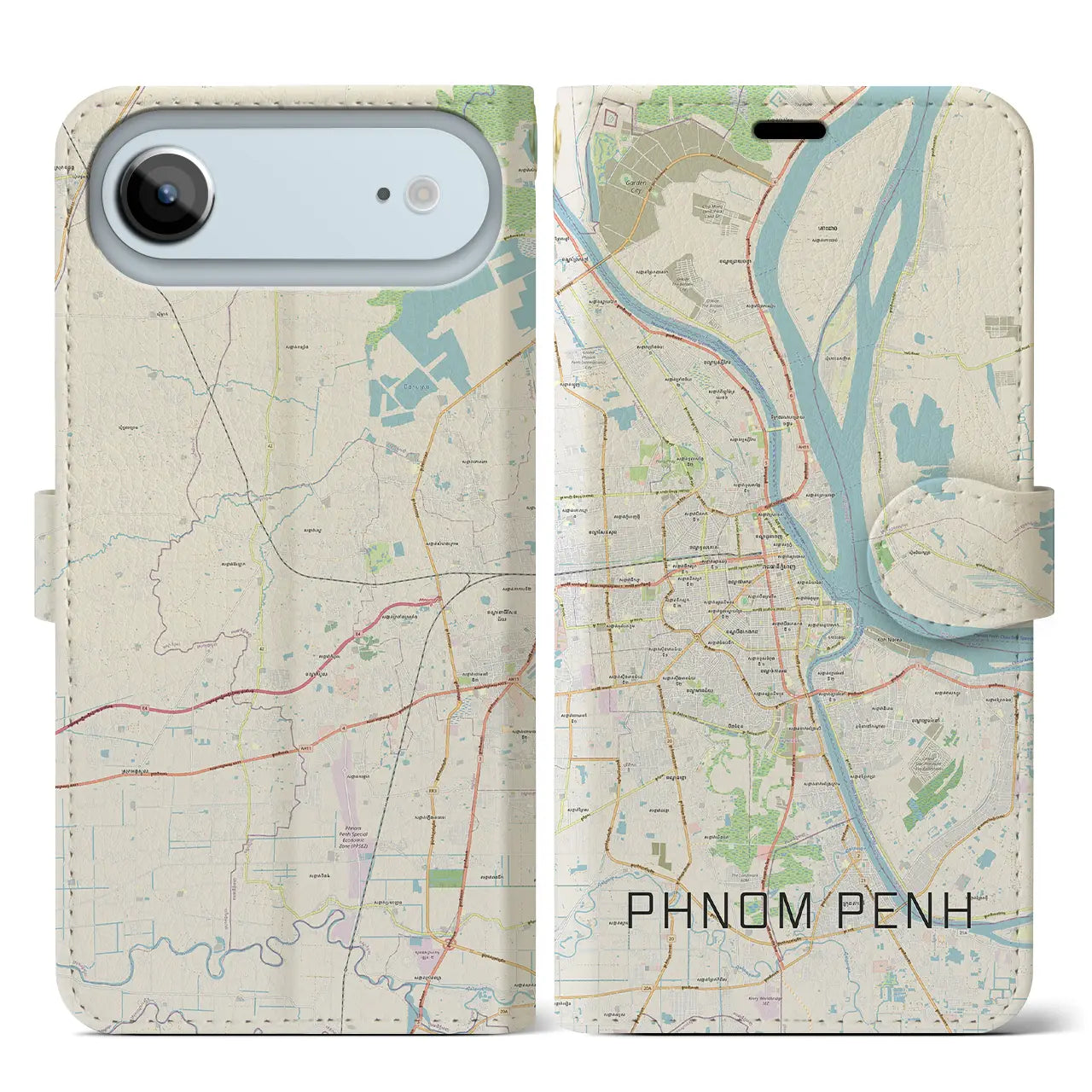 【プノンペン(カンボジア)】地図柄iPhoneケース(手帳タイプ)