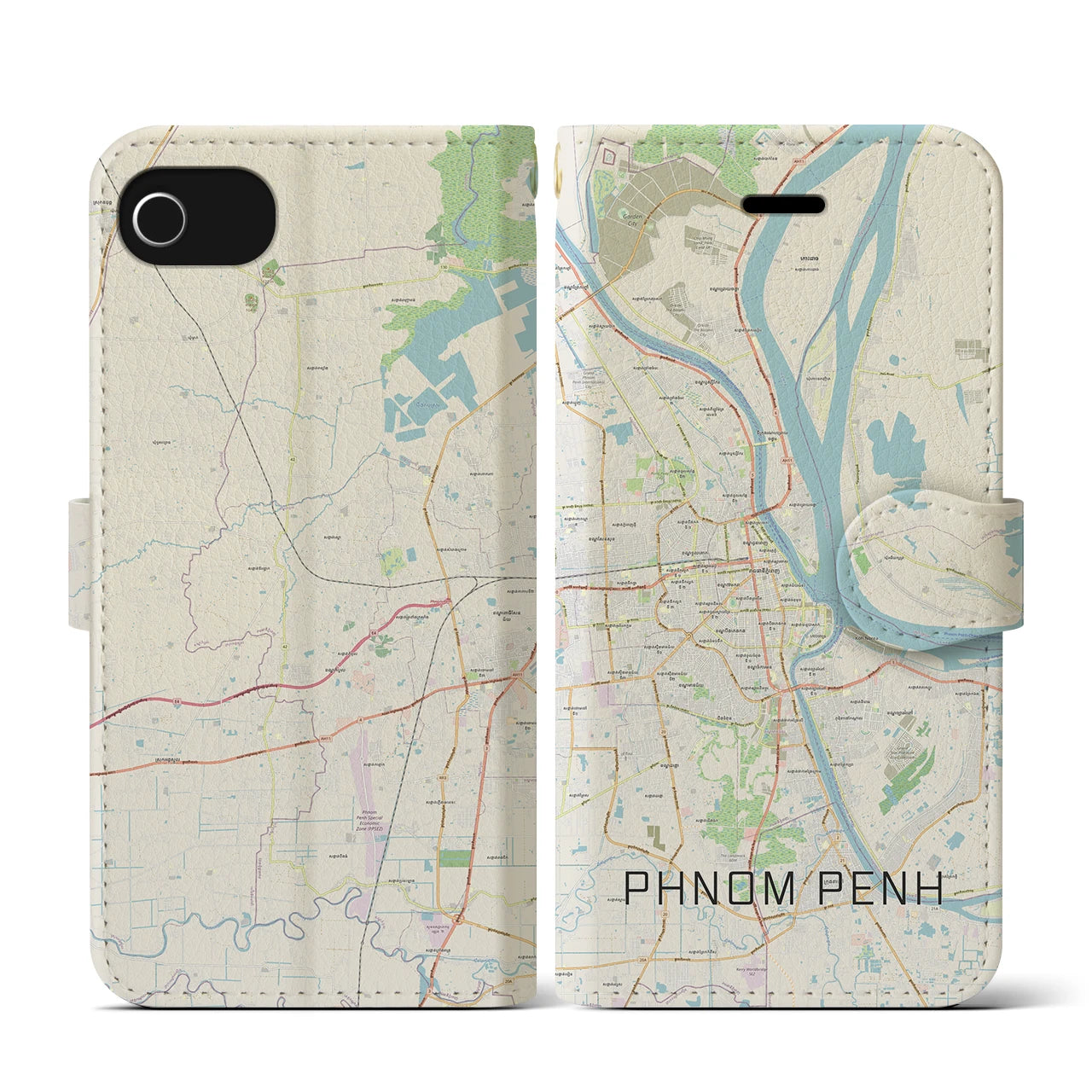 【プノンペン(カンボジア)】地図柄iPhoneケース(手帳タイプ)