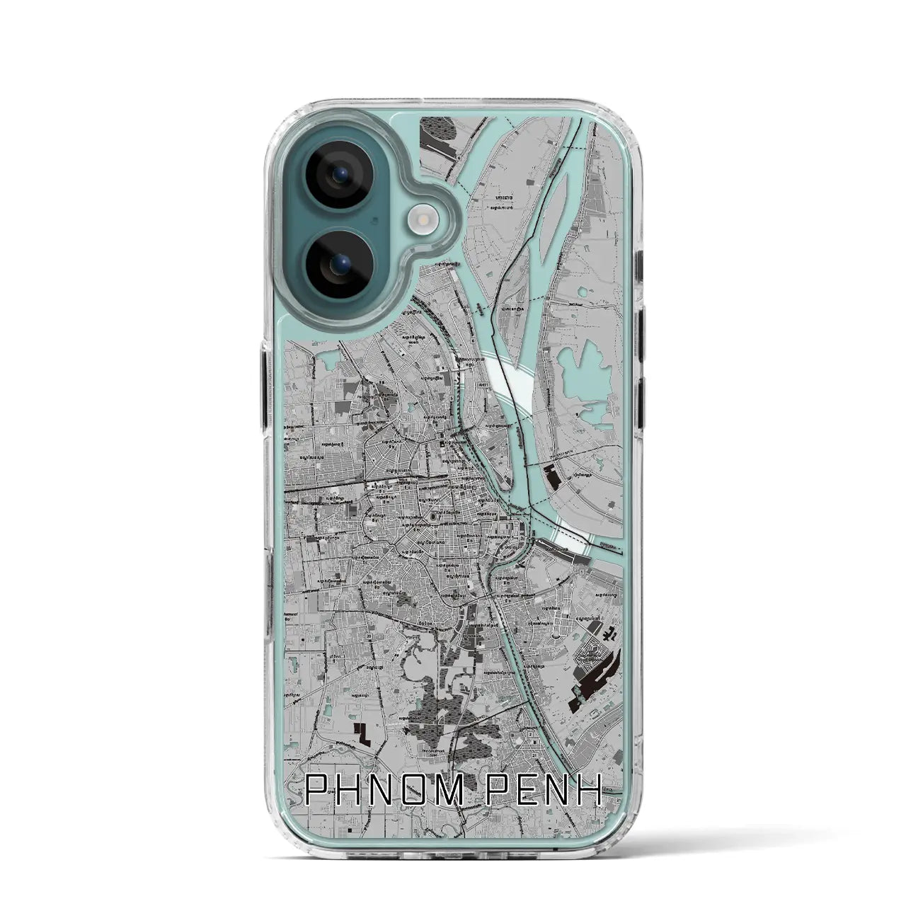 【プノンペン(カンボジア)】地図柄iPhoneケース(MagSafeタイプ)モノトーン・iPhone 16 Pro 用