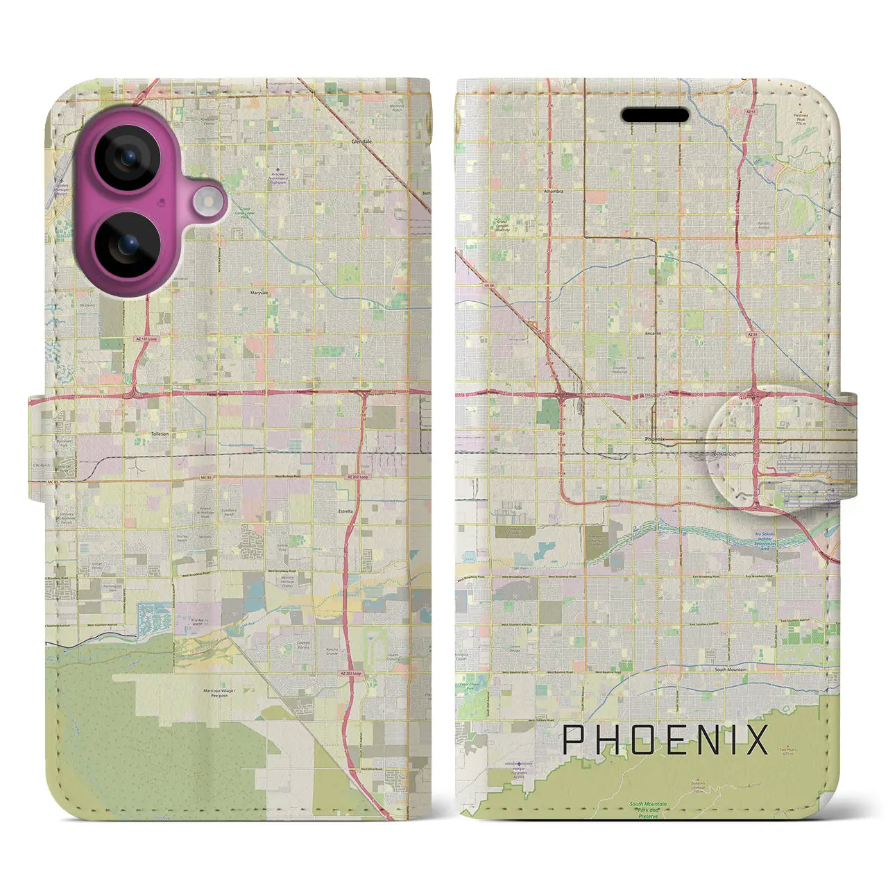【フェニックス(アメリカ)】地図柄iPhoneケース(手帳タイプ)ナチュラル・iPhone 16 Pro 用
