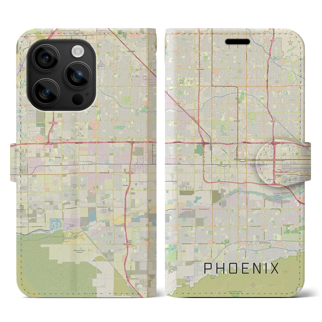 【フェニックス(アメリカ)】地図柄iPhoneケース(手帳タイプ)ナチュラル・iPhone 16 用