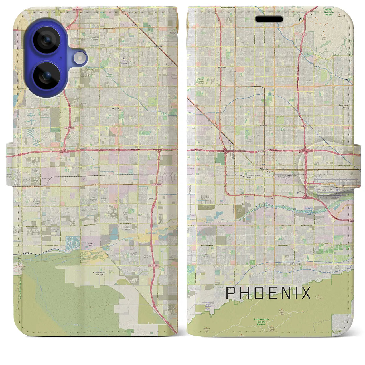 【フェニックス(アメリカ)】地図柄iPhoneケース(手帳タイプ)ナチュラル・iPhone 16 Pro Max 用