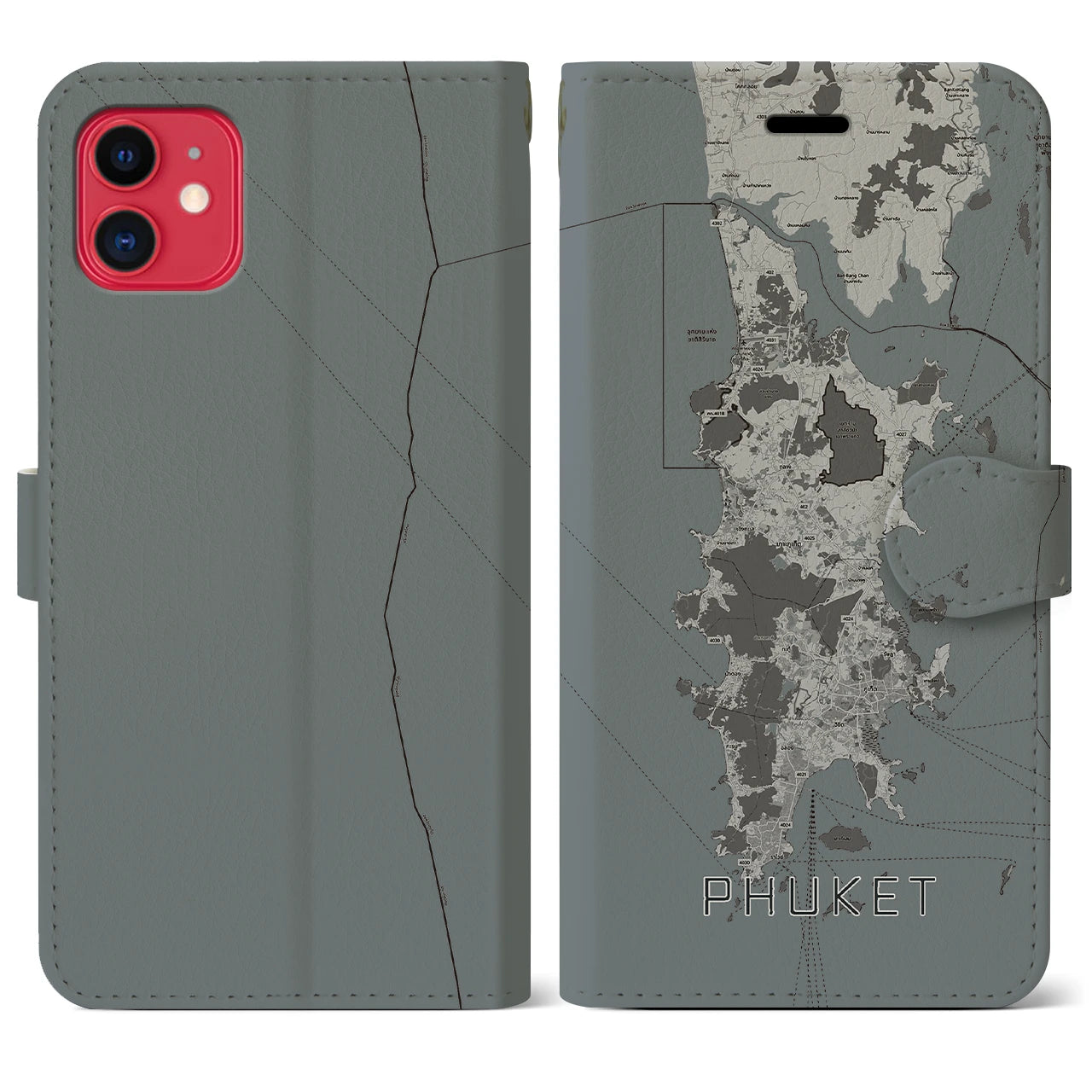 【プーケット(タイ)】地図柄iPhoneケース(手帳タイプ)モノトーン・iPhone 11 用