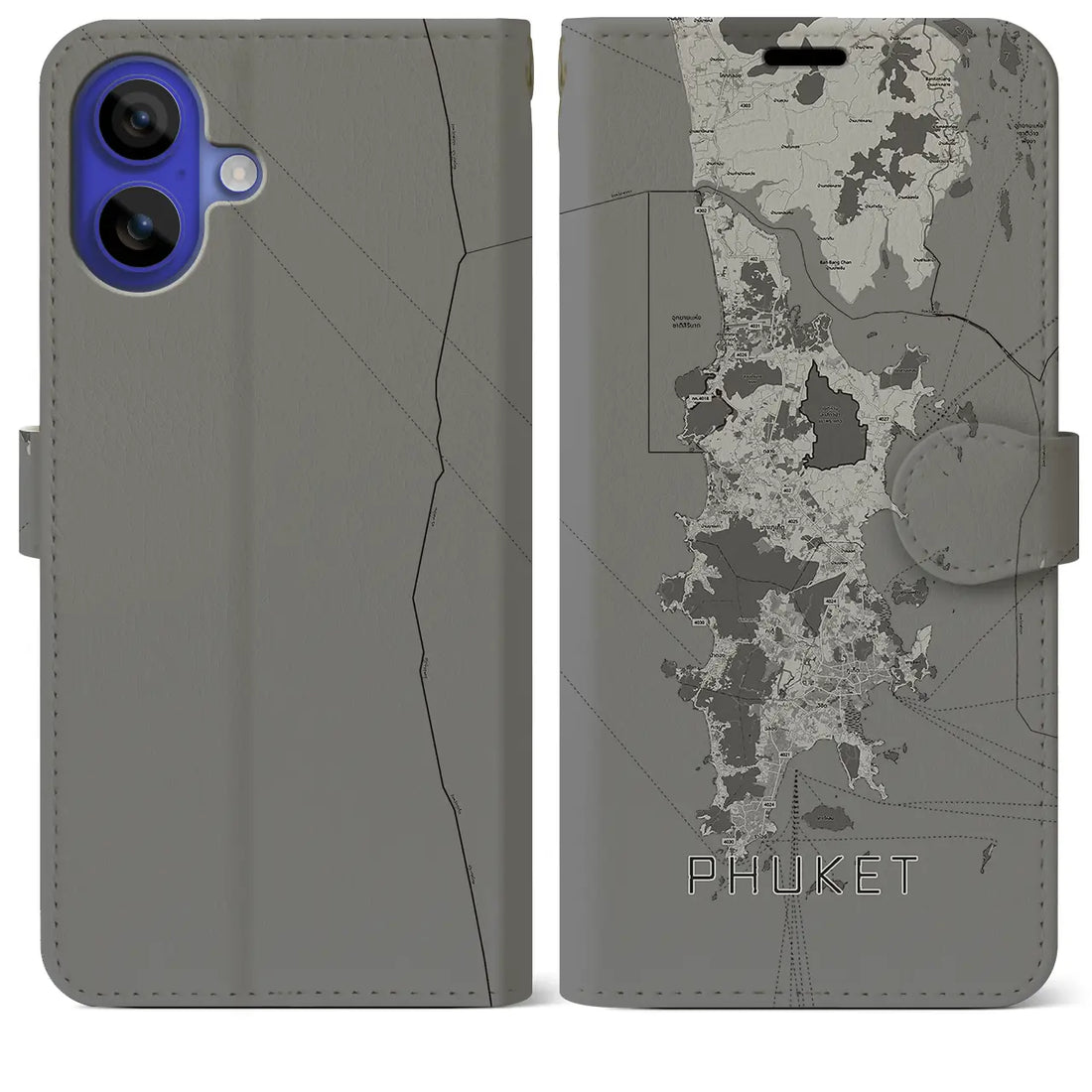 【プーケット(タイ)】地図柄iPhoneケース(手帳タイプ)モノトーン・iPhone 16 Pro Max 用