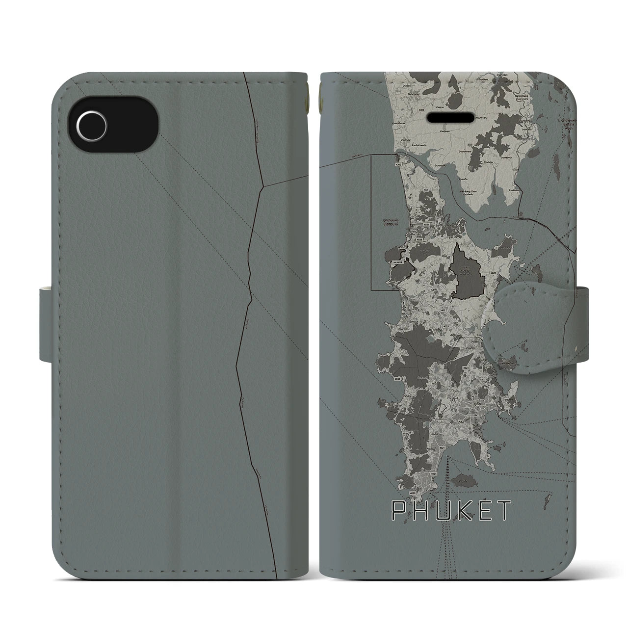 【プーケット(タイ)】地図柄iPhoneケース(手帳タイプ)モノトーン・iPhone SE(第3 / 第2世代) / 8 / 7 / 6s / 6 用