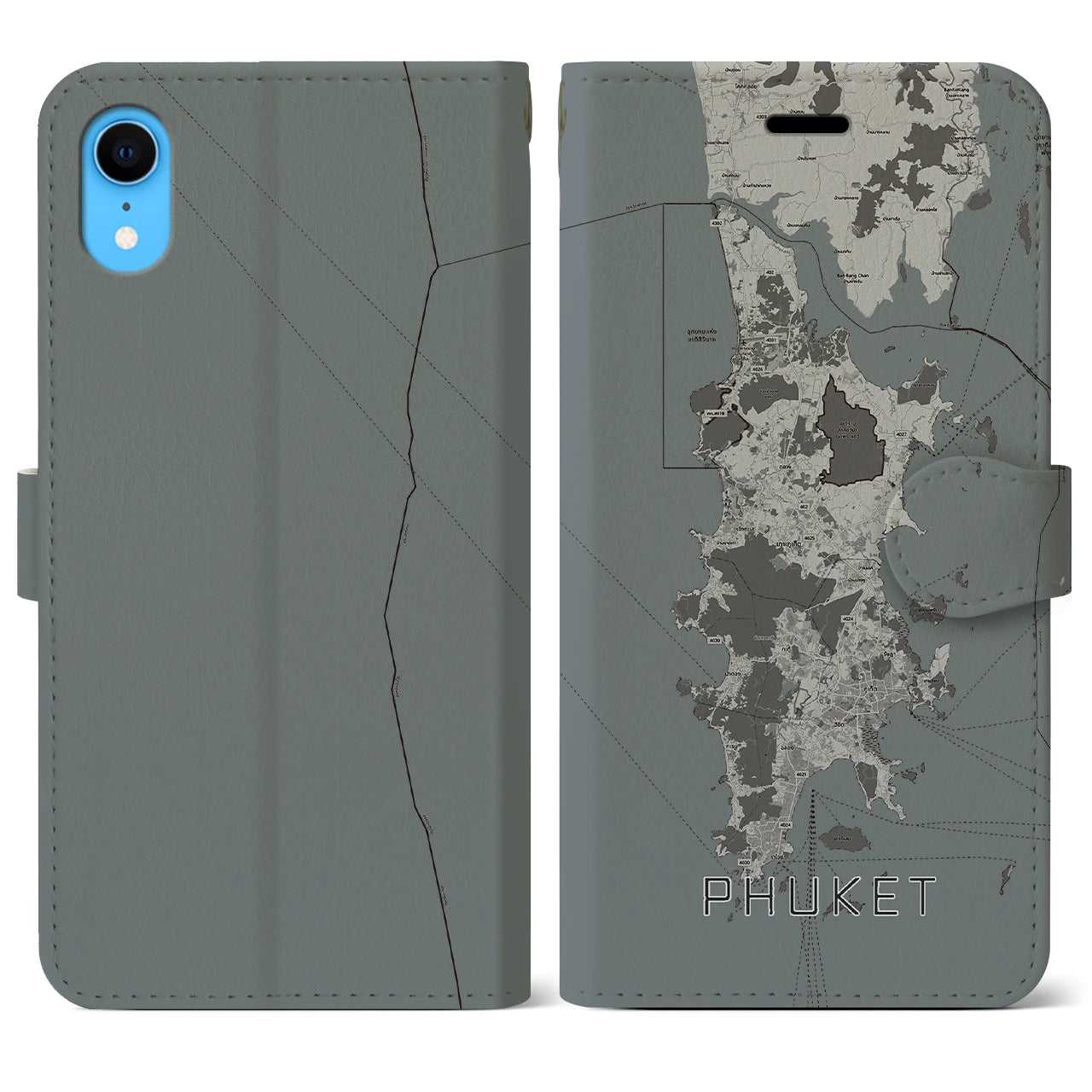 【プーケット(タイ)】地図柄iPhoneケース(手帳タイプ)モノトーン・iPhone XR 用