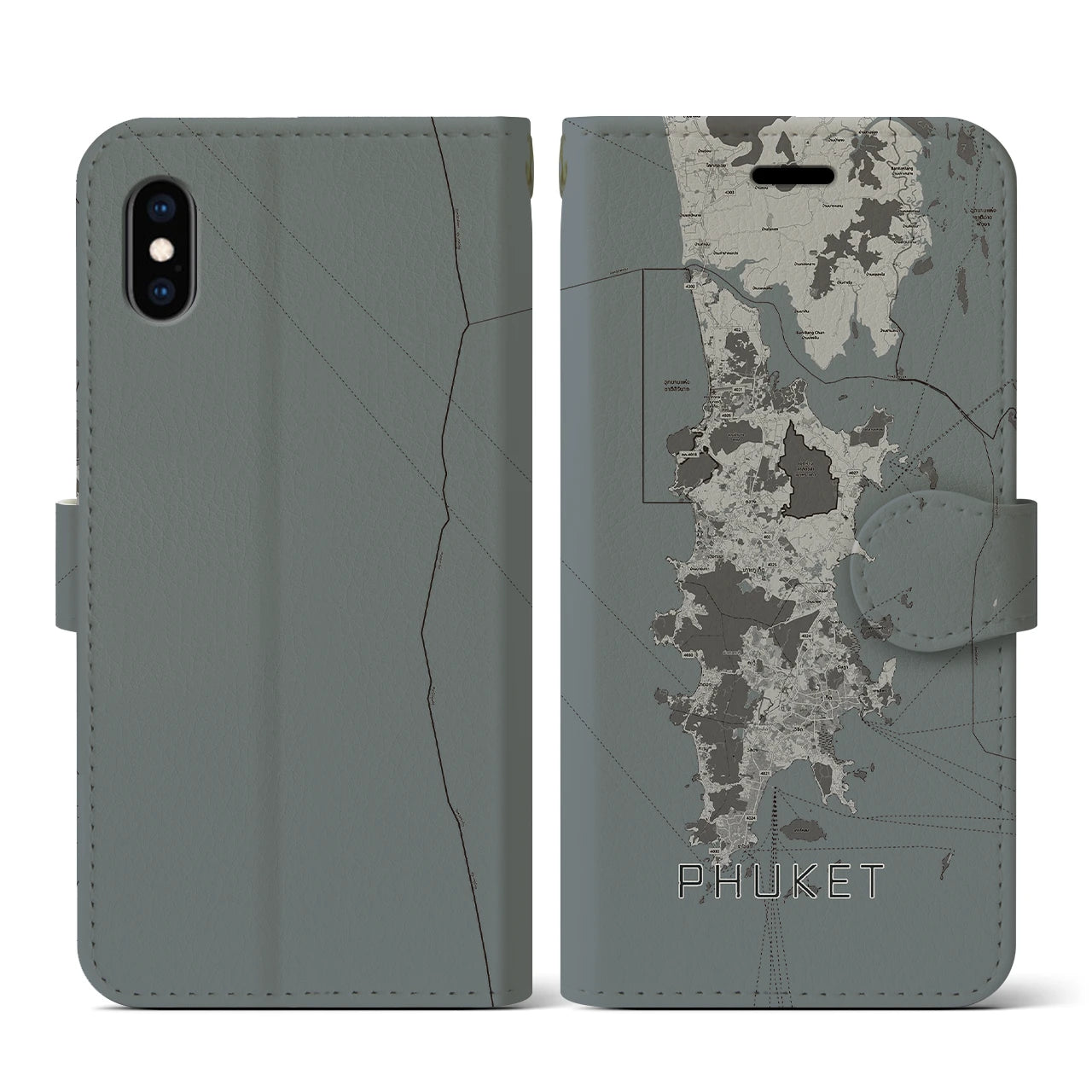【プーケット(タイ)】地図柄iPhoneケース(手帳タイプ)モノトーン・iPhone XS / X 用