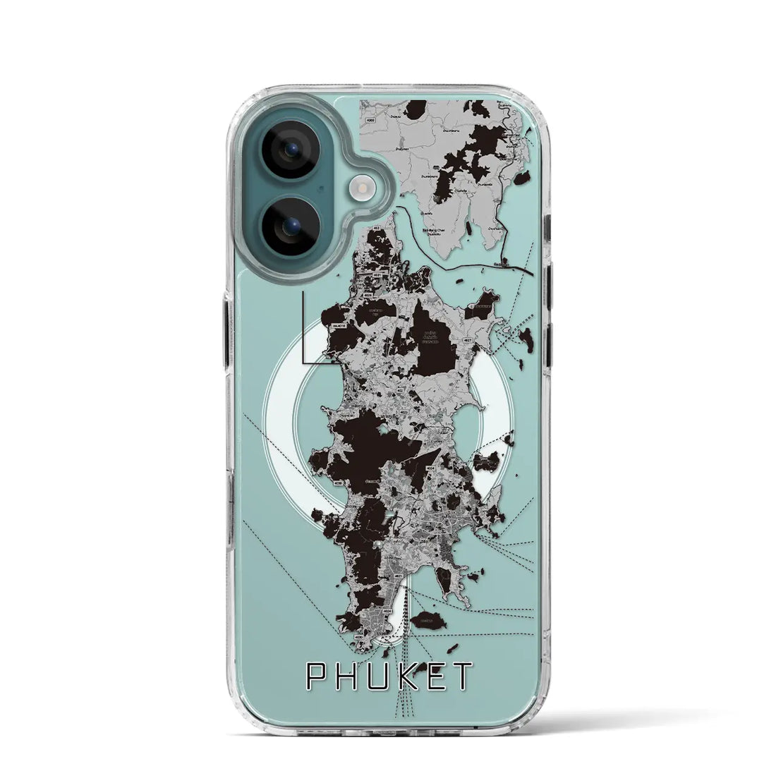 【プーケット(タイ)】地図柄iPhoneケース(MagSafeタイプ)モノトーン・iPhone 16 Pro 用