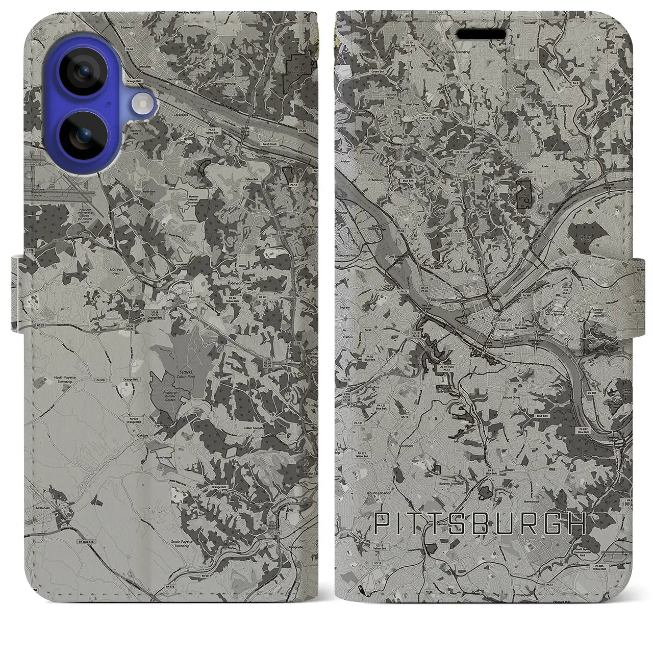 【ピッツバーグ(アメリカ)】地図柄iPhoneケース(手帳タイプ)