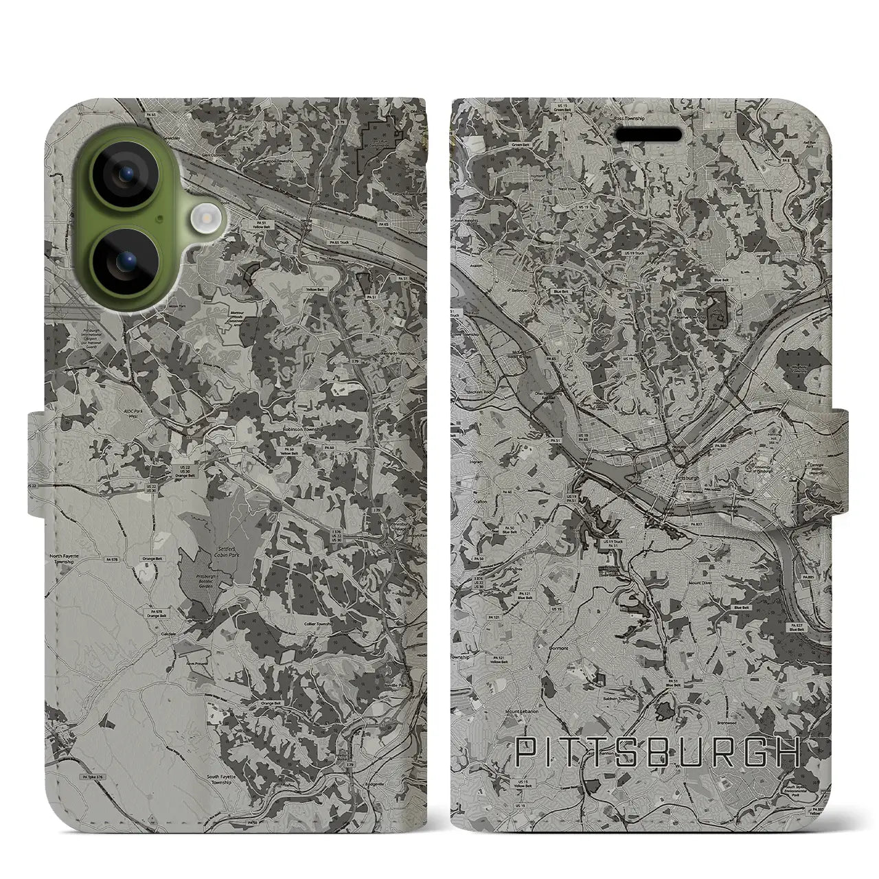 【ピッツバーグ(アメリカ)】地図柄iPhoneケース(手帳タイプ)