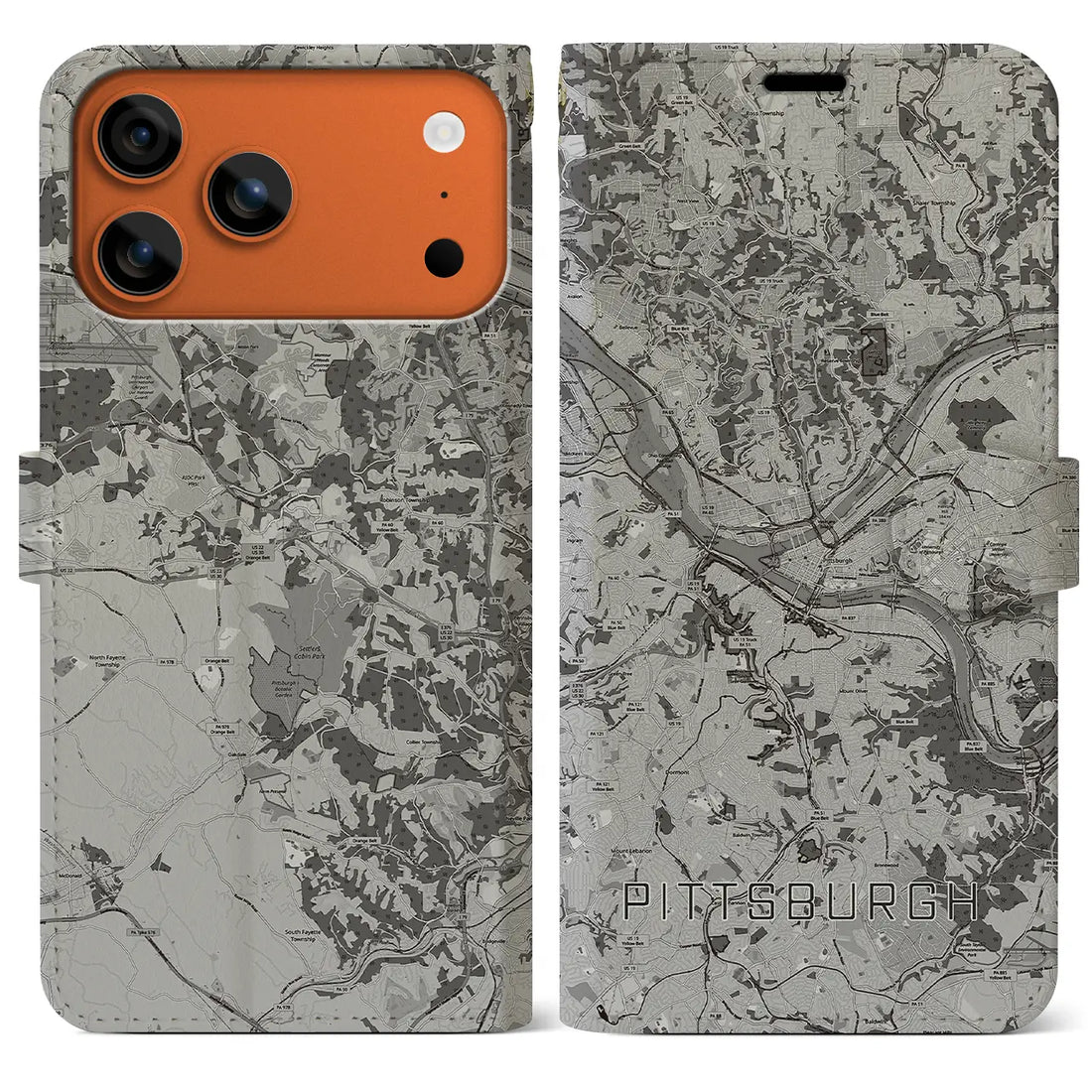 【ピッツバーグ(アメリカ)】地図柄iPhoneケース(手帳タイプ)