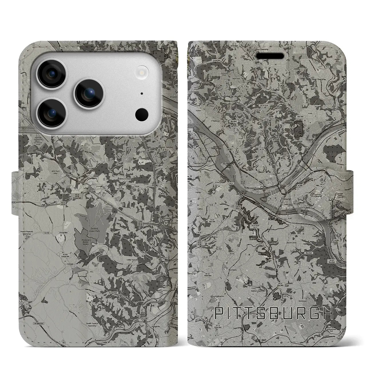 【ピッツバーグ(アメリカ)】地図柄iPhoneケース(手帳タイプ)