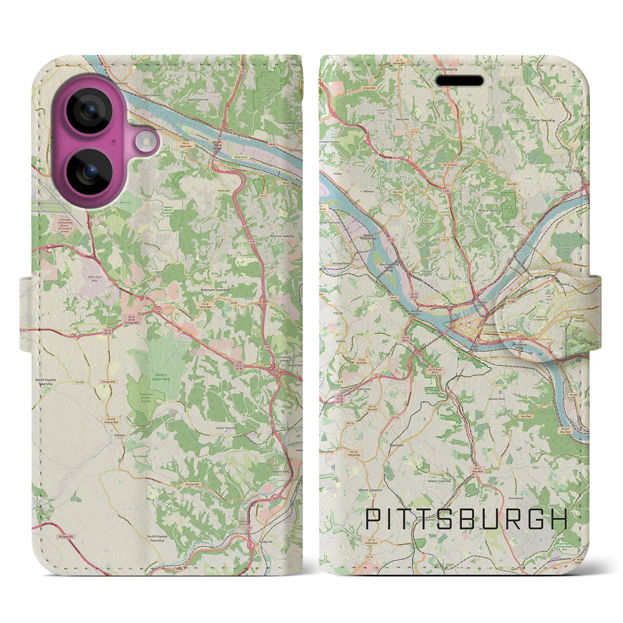 【ピッツバーグ(アメリカ)】地図柄iPhoneケース(手帳タイプ)ナチュラル・iPhone 16 Pro 用