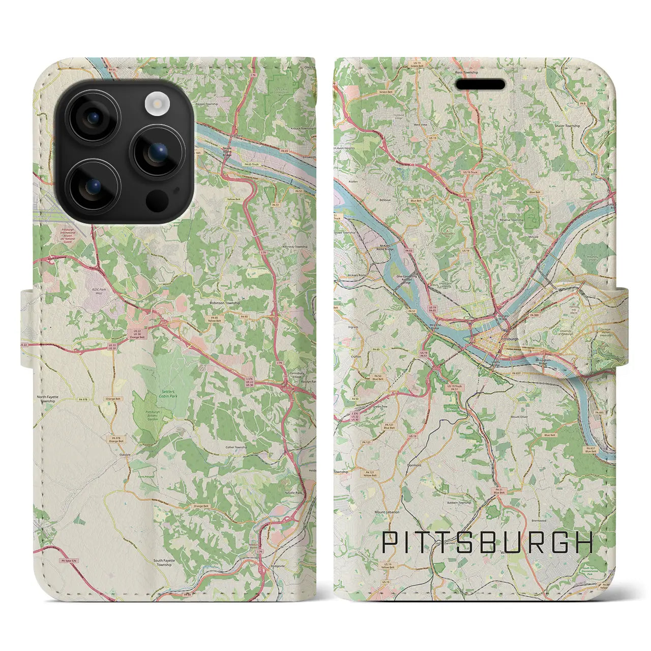 【ピッツバーグ(アメリカ)】地図柄iPhoneケース(手帳タイプ)ナチュラル・iPhone 16 用