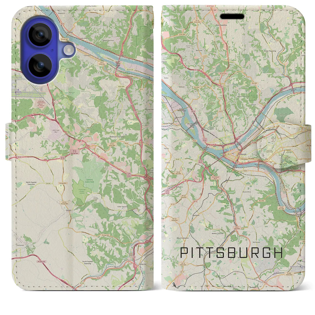 【ピッツバーグ(アメリカ)】地図柄iPhoneケース(手帳タイプ)