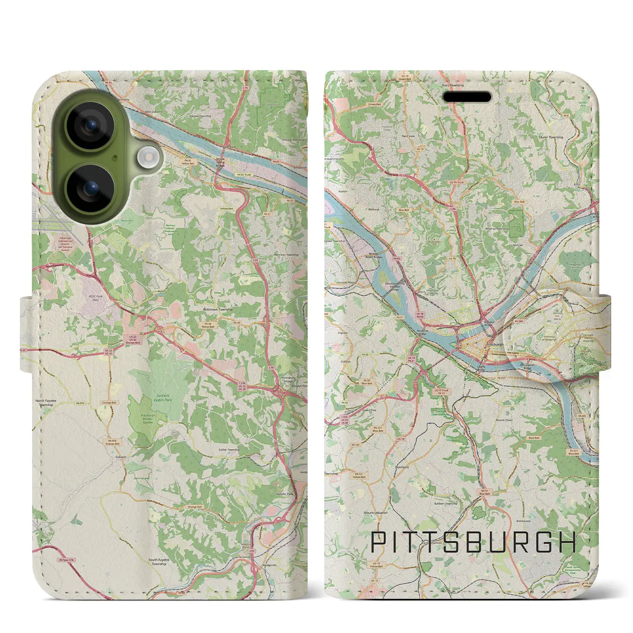 【ピッツバーグ(アメリカ)】地図柄iPhoneケース(手帳タイプ)