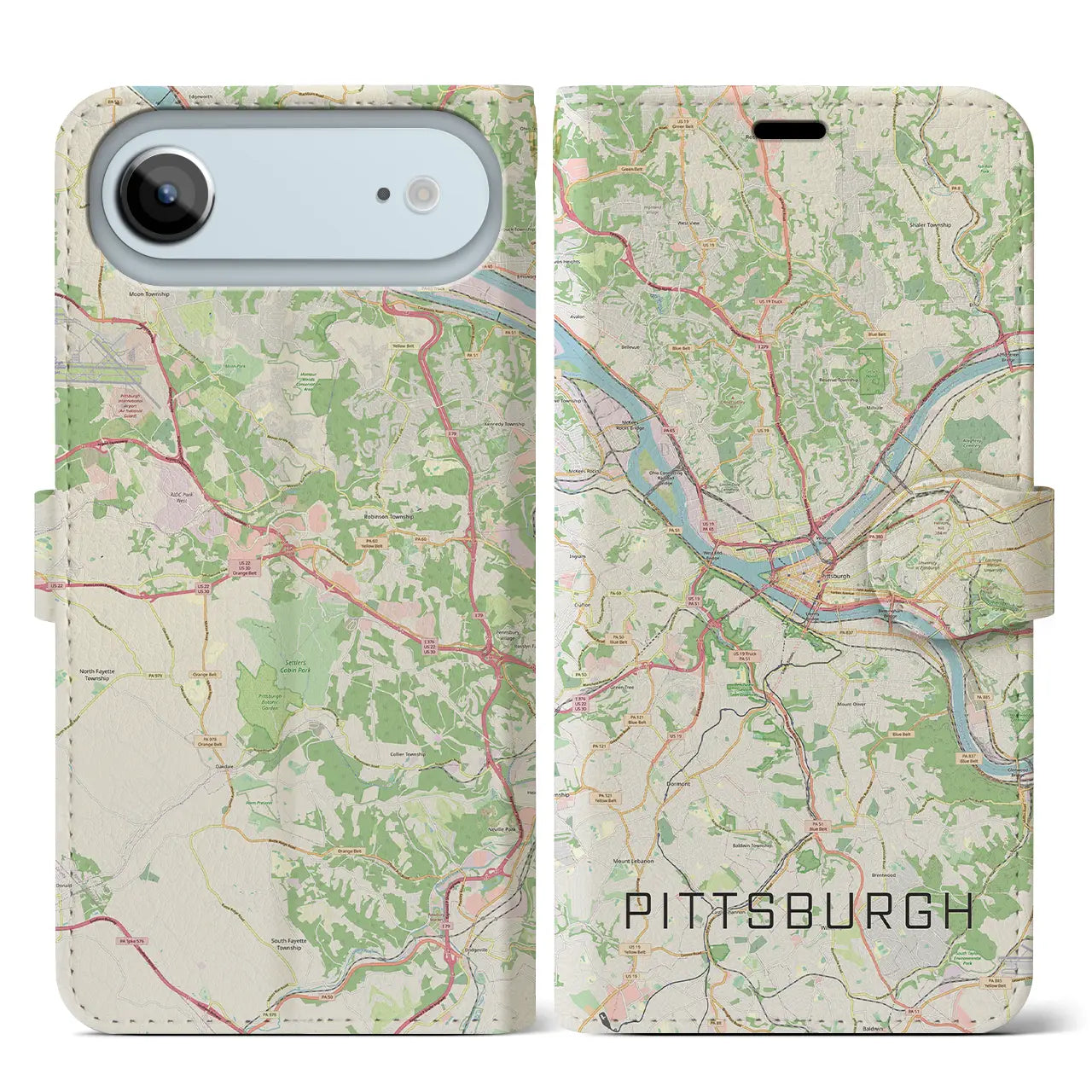 【ピッツバーグ(アメリカ)】地図柄iPhoneケース(手帳タイプ)ナチュラル・iPhone 17 Pro Max 用