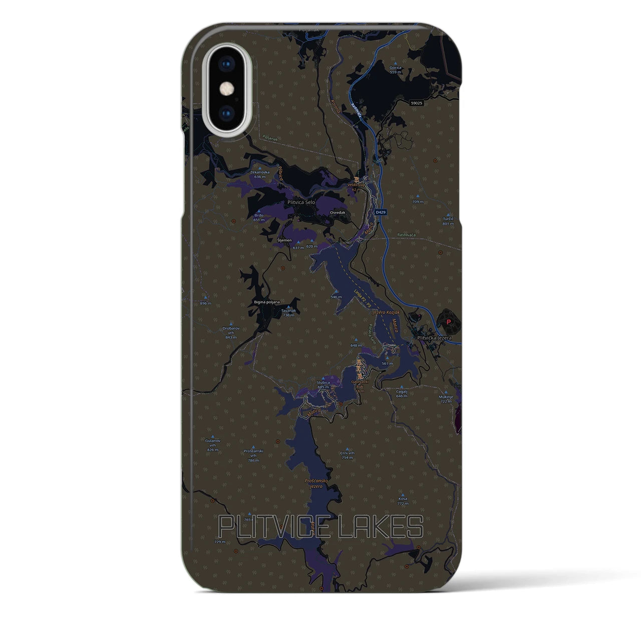 【プリトヴィツェ湖群(クロアチア)】地図柄iPhoneケース(バックカバータイプ)
