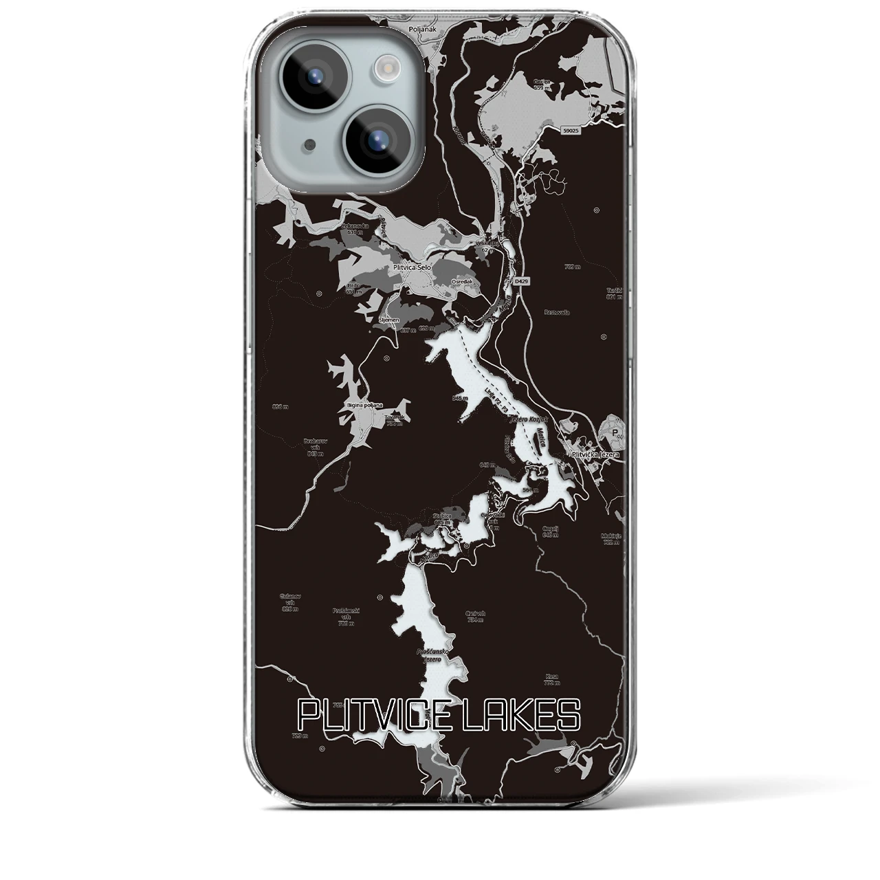 【プリトヴィツェ湖群(クロアチア)】地図柄iPhoneケース(クリアタイプ)