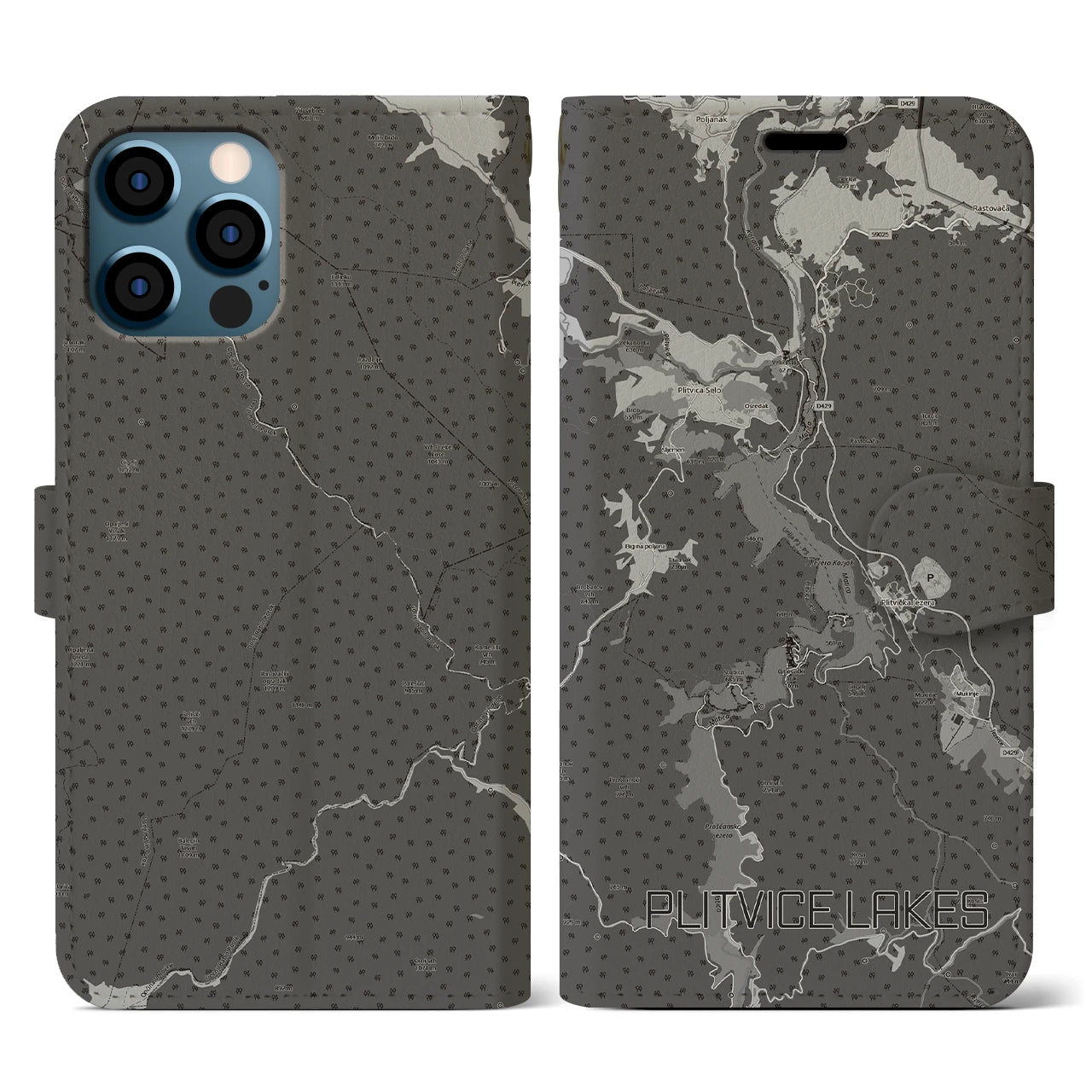 【プリトヴィツェ湖群(クロアチア)】地図柄iPhoneケース(手帳タイプ)