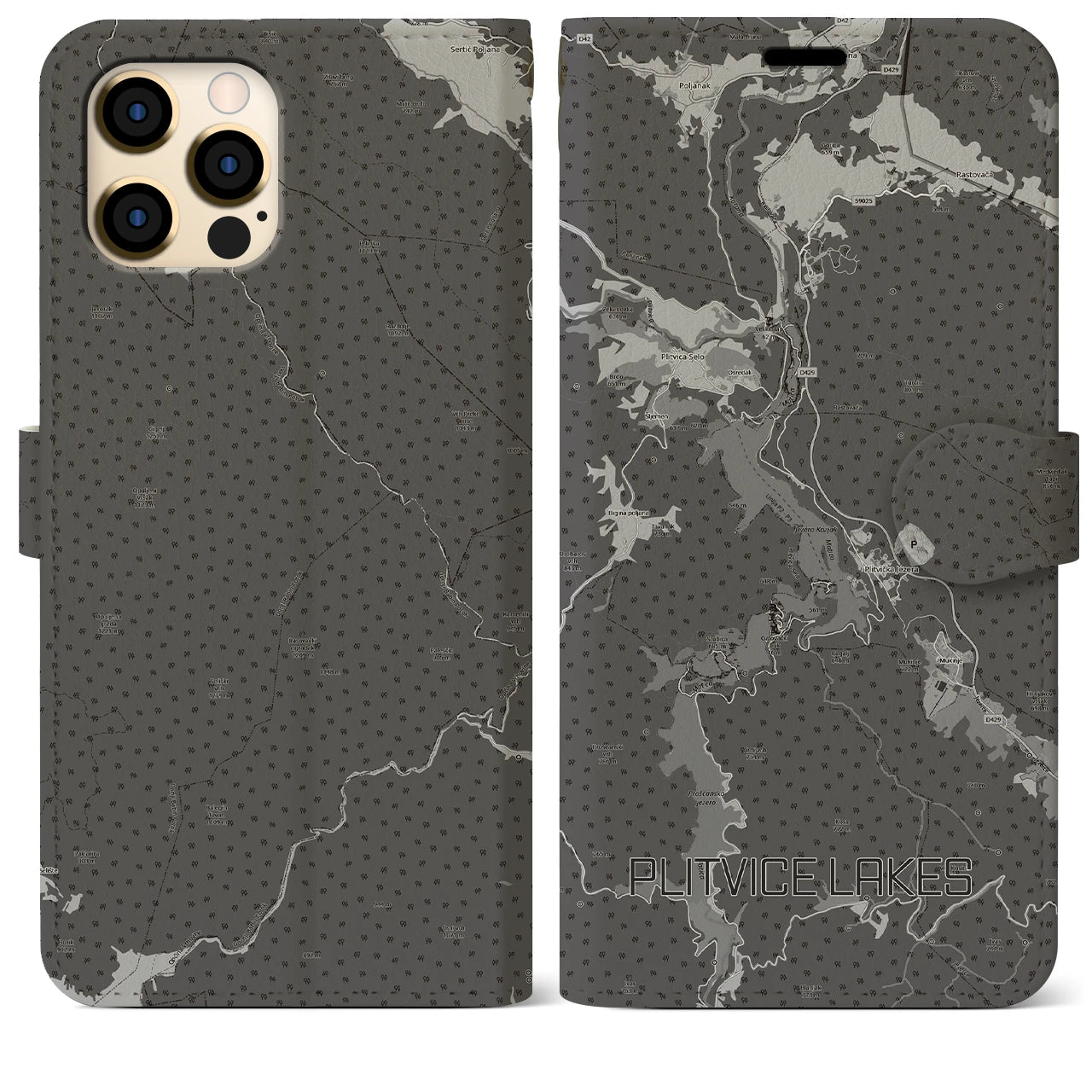 【プリトヴィツェ湖群(クロアチア)】地図柄iPhoneケース(手帳タイプ)