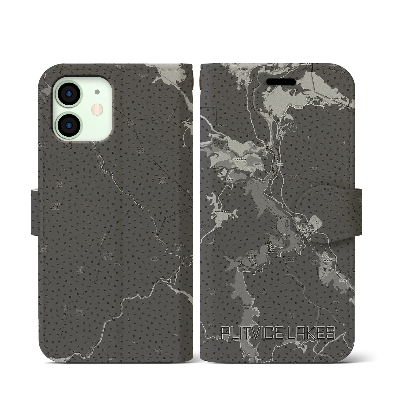【プリトヴィツェ湖群(クロアチア)】地図柄iPhoneケース(手帳タイプ)