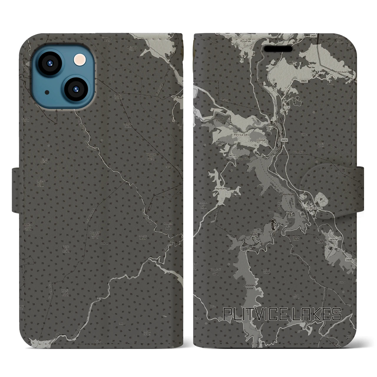 【プリトヴィツェ湖群(クロアチア)】地図柄iPhoneケース(手帳タイプ)